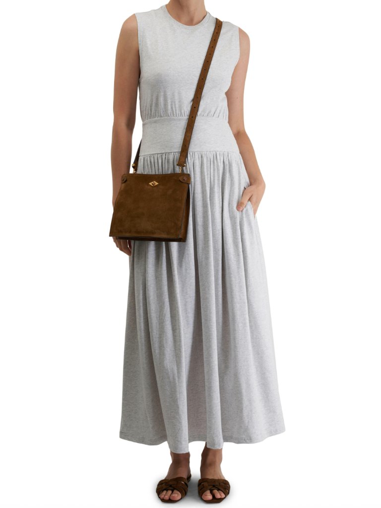 $290 Toteme Heathered Gray Cotton Maxi Tee Dress Size Medium